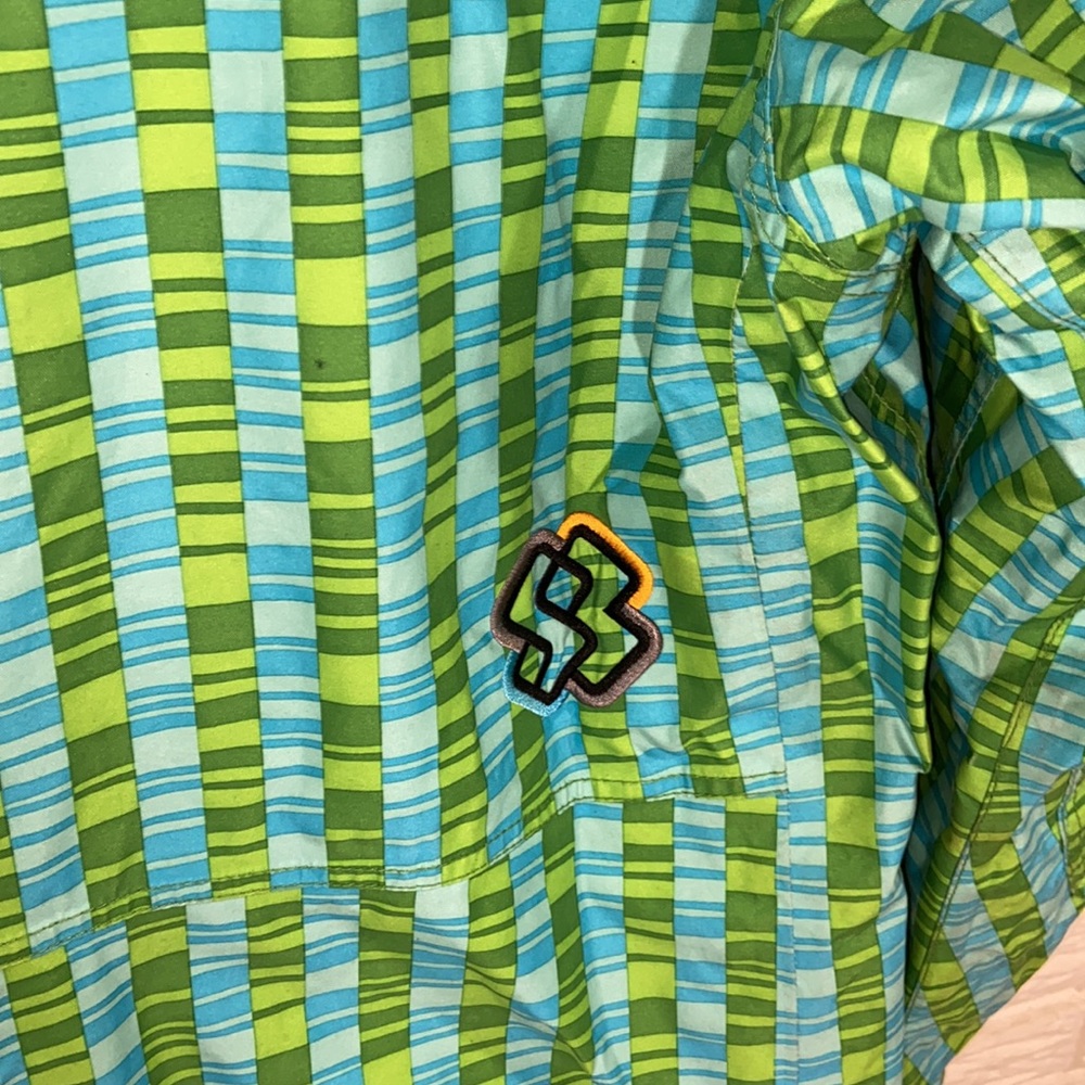 Special Blend Snowboard Jacket Size Medium Green & Blue Stripe Pattern Hooded - Picture 10 of 10